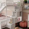 thumbnail image 6 of Twin Over Full Bunk Bed with Slide, Storage Staircase, Solid Wooden Floor Bunk Beds with Guardrails and Door, Maximize Space（White), 6 of 9