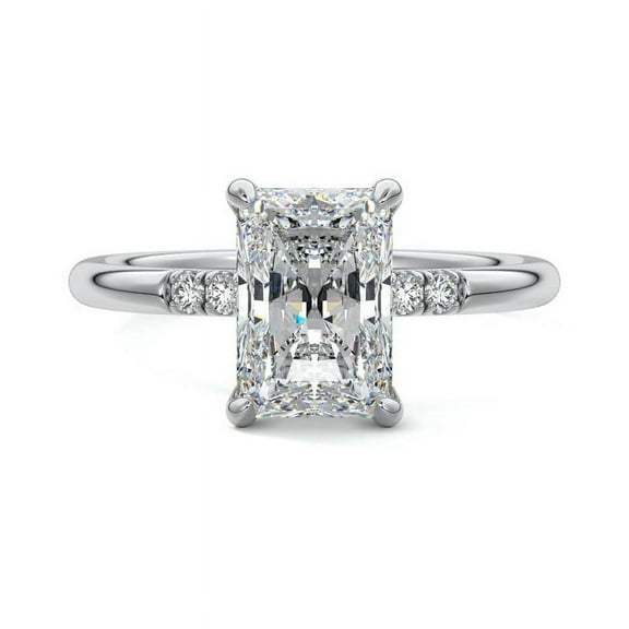 Golden Jewel Anniversary Gift - Radiant Cut Excellent 2.1 Ct Diamond Ring For Women - 14K White Gold Plated Ring for Her - Solitaire with Accent Diamond Ring - Hidden Halo Diamond Ring