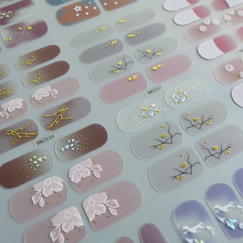 DIY Free-Baking Full Cover Wraps Flower Gradient Nail  Patch Polish Strips Salon Finished Nail Decals No Need UV Lamp Cured