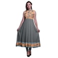 thumbnail image 1 of Bimba Robe Anarkali Col Mandarin Imprimé Feuilles de Pêche Clair pour Femmes Kurta Ethnique Indienne X-Small, 1 of 6