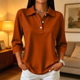 thumbnail image 5 of Women's 3/4 Sleeve Collared Polo Shirts Button Front Casual Golf Office Wear Tops Ginger 2XL, 5 of 9