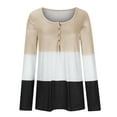 thumbnail image 4 of aidice Tops for Women Casual Round Neck Button Long Sleeve Shirts Comfy Fitting Color Block Tee Shirts, 4 of 6