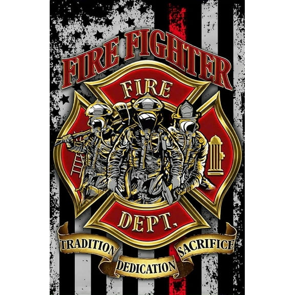 Firefighter Tradition Dedication Sacrifice Sublimated Double Sided Deluxe Garden Flag 12" x 18" 3ply 600 Denier 110 Knitted Polyester SGF019