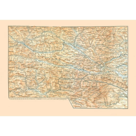 Historic Map - Gailthaler Alpen Austria - Baedeker 1896 - Vintage Wall Art