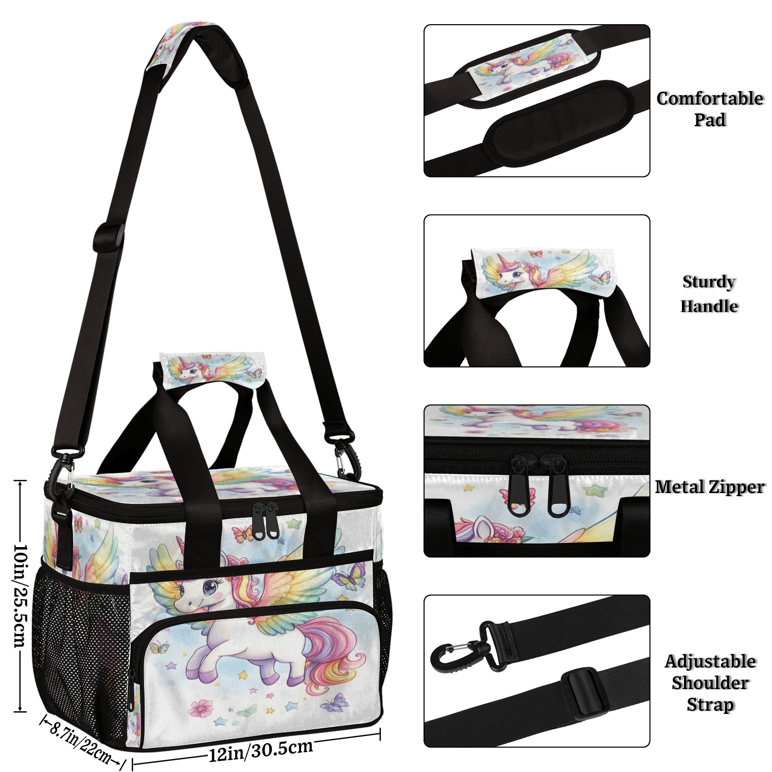 Herdesigns Animal Large Insulated Lunch Box for Adults Women Men with Adjustable Shoulder Strap, Cute Unicorn Reusable Cooler Lunch Bag for Offices Picnic Hiking Beach