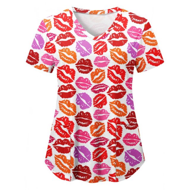 Innerwin T-Shirt à Manches Courtes pour Femmes, Imprimé Cœur de Festival, Décontracté, Style-H L