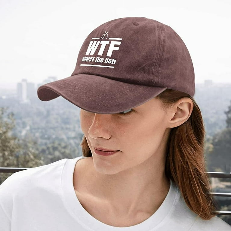 WTF Where s The Fish Hats 80s Hat Pigment Black Mens Golf Hat Gifts for Girlfriends Cycling Caps