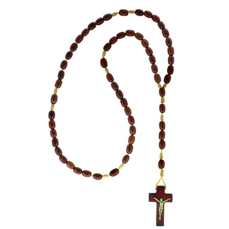 Mens Wooden Rosary Necklace by Catholica Shop, Jatoba Wood Beads, Made in Brazil, 19 Inch