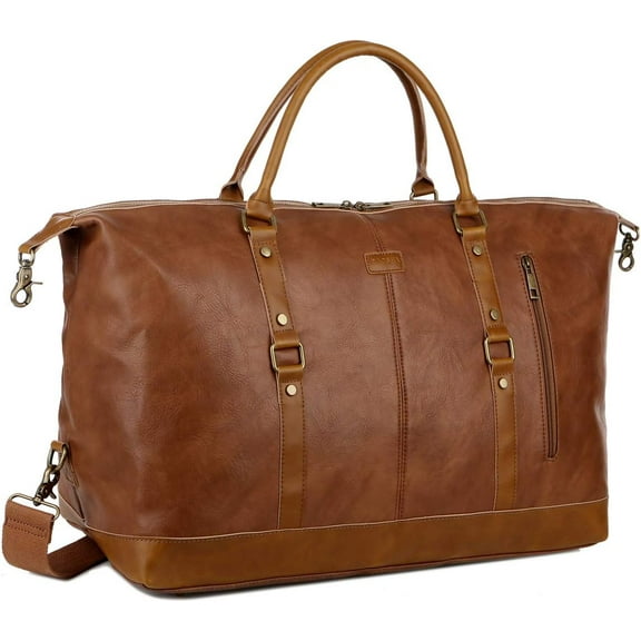 Vegan Leather Travel Duffel Tote Bag Overnight Weekender Bag for Men and Women HB-14 (Brown)