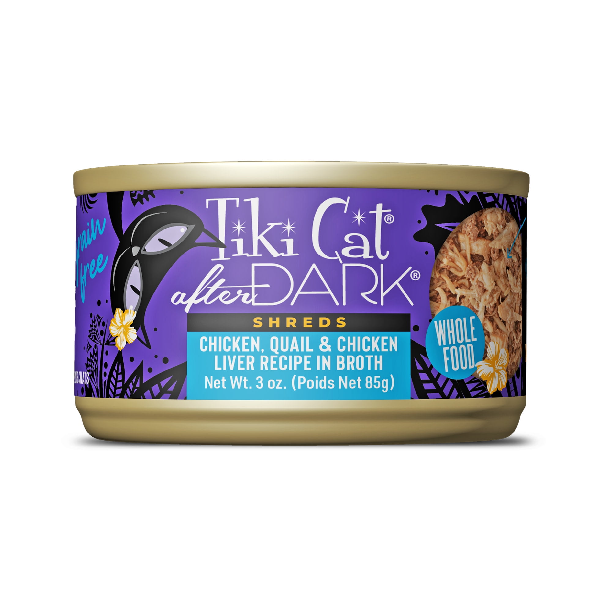 (12 pack) Tiki Cat After Dark Shreds Whole Foods Wet Cat Food, Chicken, Quail & Chicken Liver, 3 oz. Can