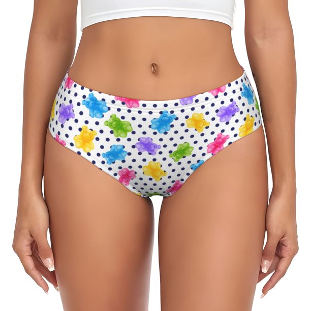 Fotbe Bear And Polka Dot Calzones Estampados para Mujer – Ropa Interior de Algodón, Cómoda, Suave y Elástica-X-Large