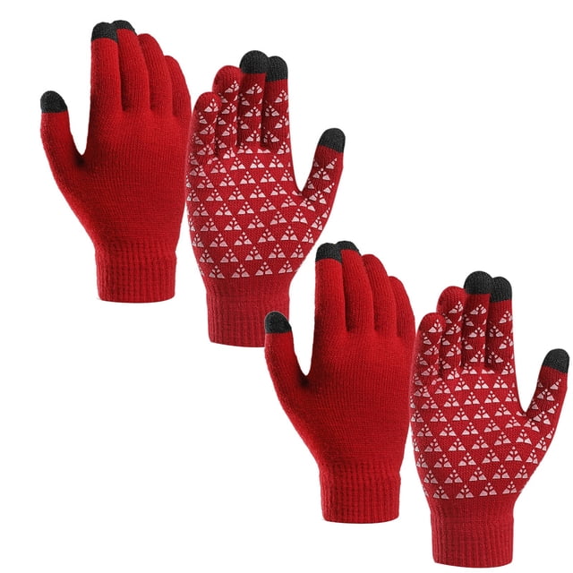 PMVFHDE Thermal Gloves Unisex 2 Pairs Upgraded Screen Cold Weather Warm Knit For Running Driving
