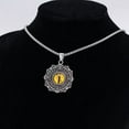 thumbnail image 4 of PAMTIER Men's Stainless Steel Personality Retro Flower Pattern Round Demon Devil's Eye Yellow Gemstone Pendant Necklace, Hip Hop Punk with 23.6" Chain, 4 of 5