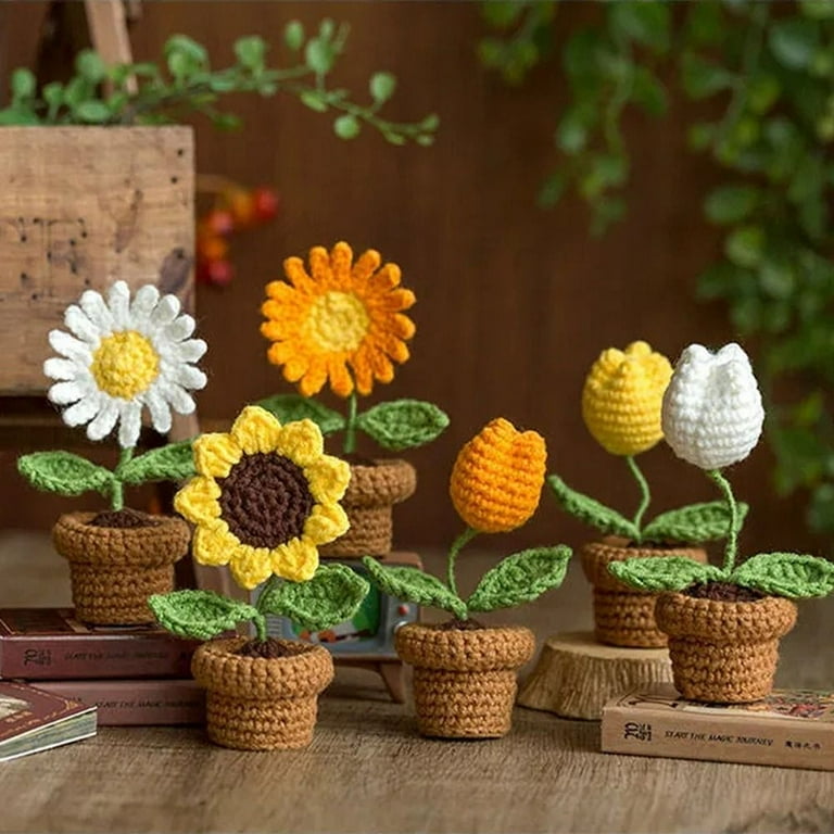 Homemade Knitted Flower Potted Plant Crafts Fake Plants Home Decor