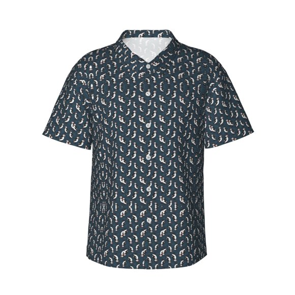 Puffin Navy Men'S Button Down Shirts Hawaiian Short Sleeve Tropical T Shirts Medium