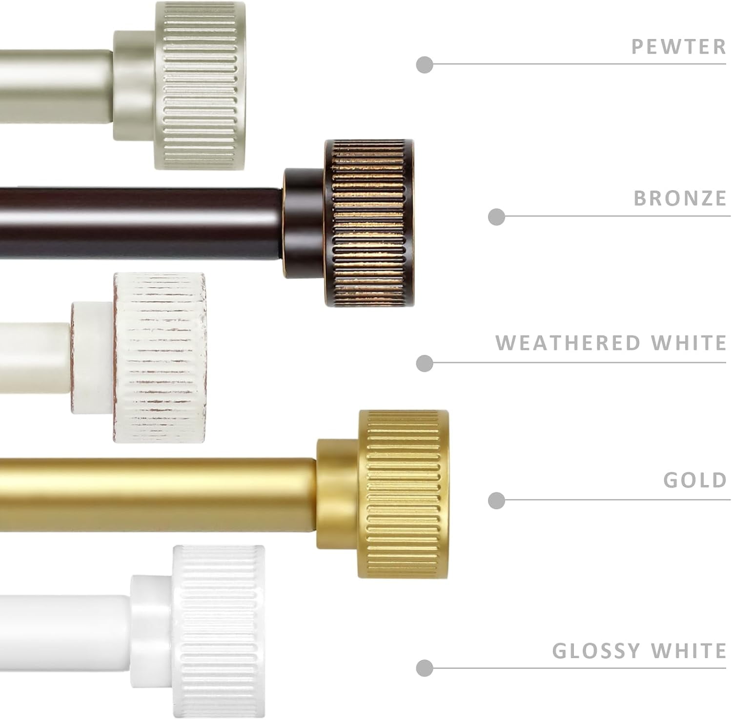 eTeckram 5/8" Double Curtain Rod with Bouton Finials,Weathered White,84‘’-120‘’