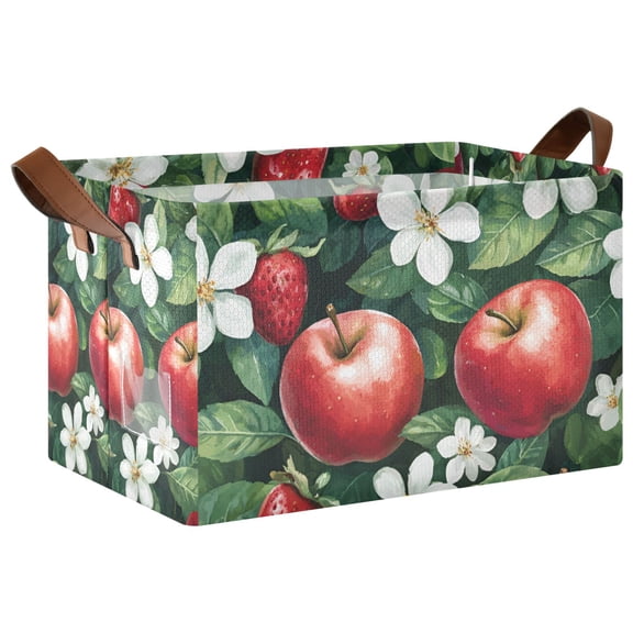Yayeee Foldable Storage Basket for Shelves with Handles Waterproof Cloth Bins, Red Apple Pattern