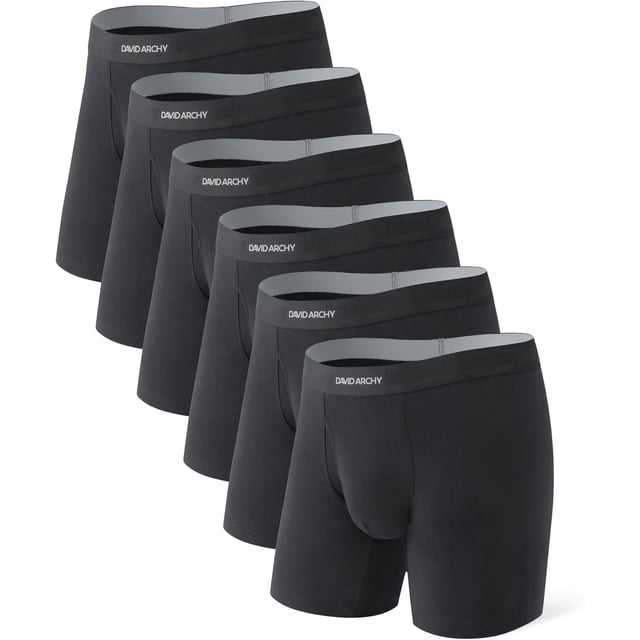 Mens Underwear ComfortSoft Fukttransporterande, Andningsbara Bomullsboxerkalsonger för Män 6-pack Black