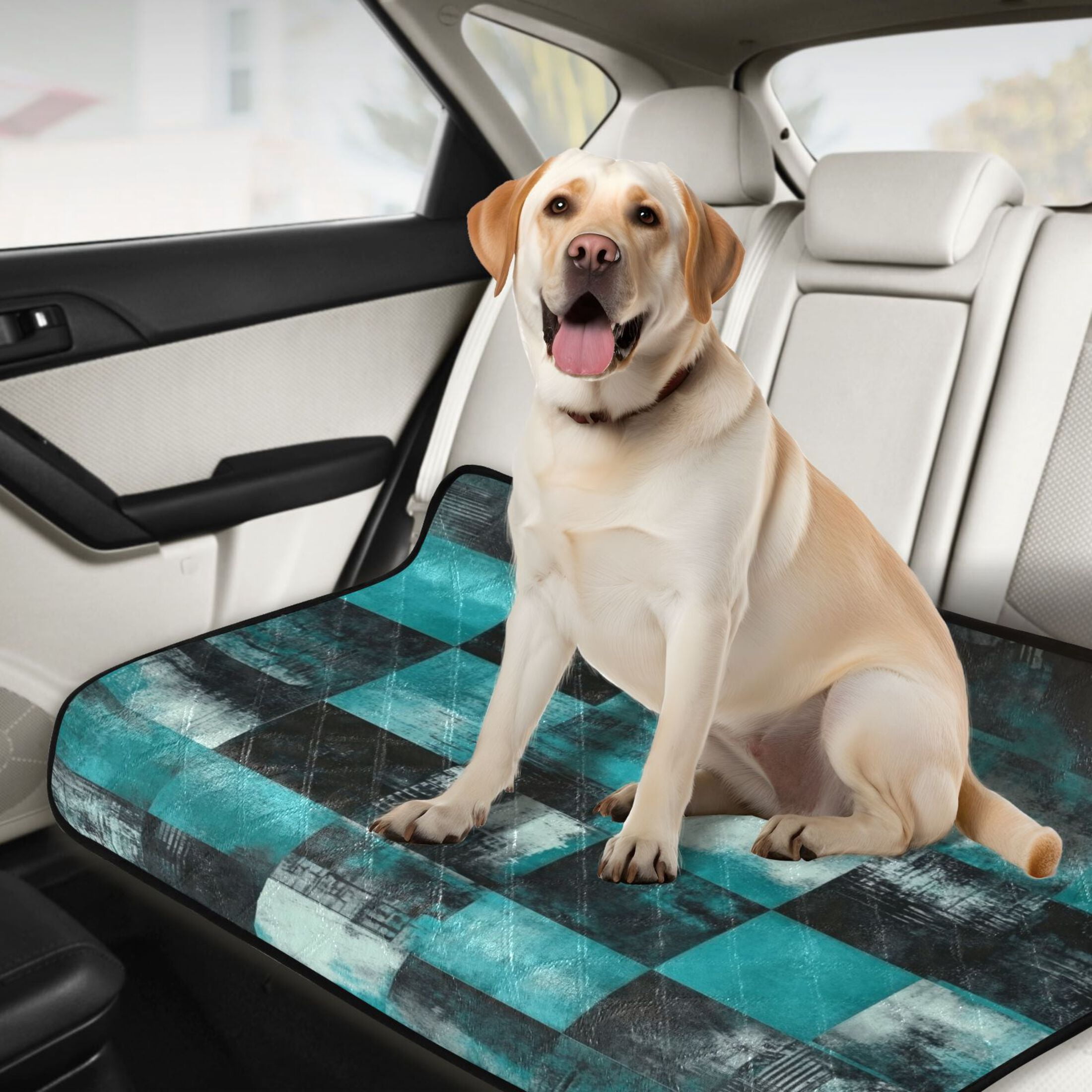 Washable Pet Pee Pads with Super Absorbent Reusable Training Pads for Dogs & Cats Teal and Black Squares