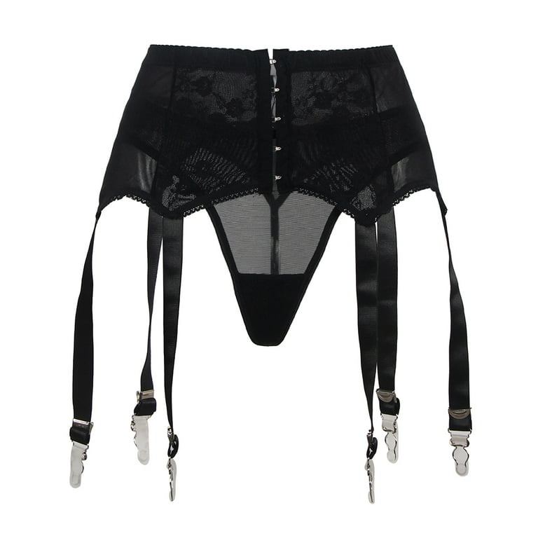 Women's Black Mesh Garter Belt High Waisted Suspender Belt with 6 Metal  Clips for Thigh High Stockings 3XL-4XL 