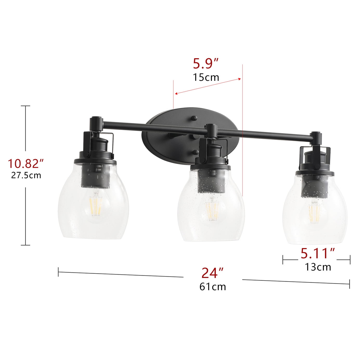 Aiwen 3-Light Black Vanity Light Wall Sconce with Clear Glass Shade, Farmhouse Bathroom Indoor/Outdoor Wall Lamp