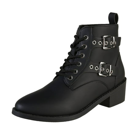 OJSFQUFP Womens Booties Ladies Autumn and Winter New Solid Color Versatile Heel Large Low Barrel Short Boots Waterproof Shoes Black 40