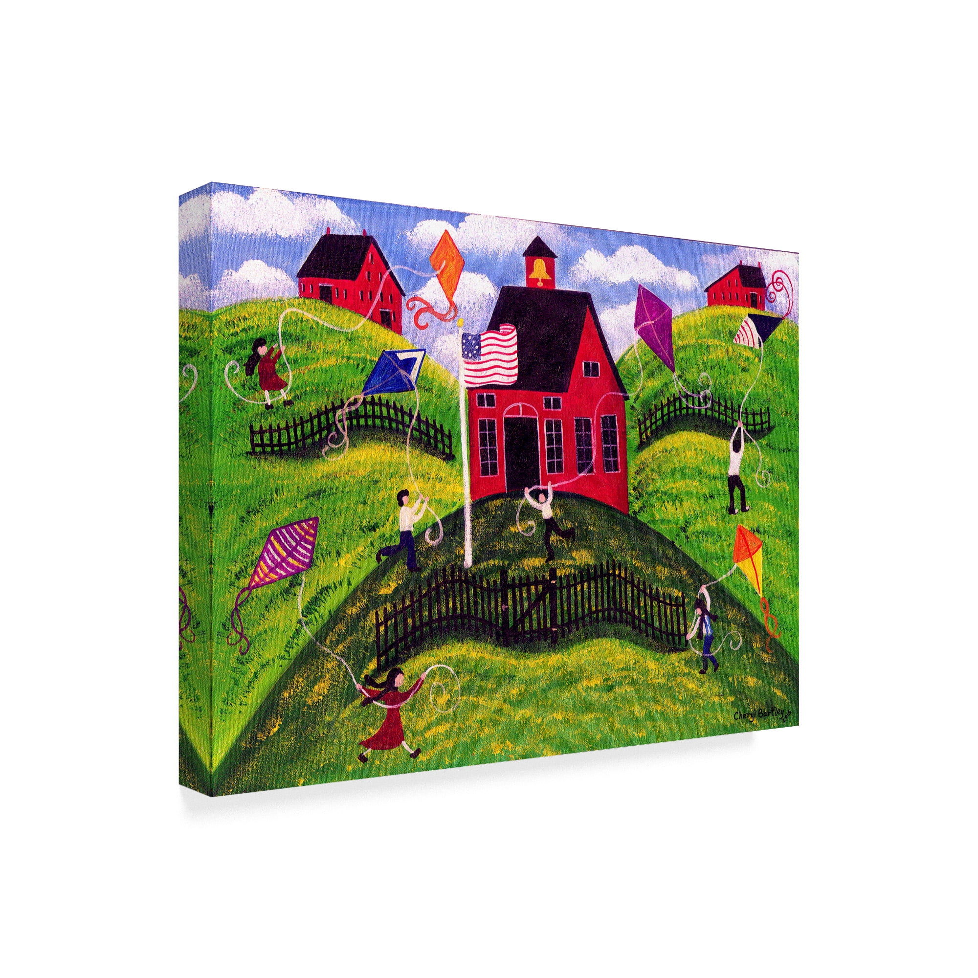 Trademark Fine Art 'Old Red School House Kite Day' Canvas Art by Cheryl Bartley