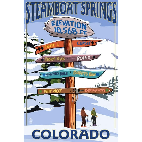 Art.com Steamboat Springs, Colorado - Ski Run Signpost Art Print by Lantern Press, 12" x 18"