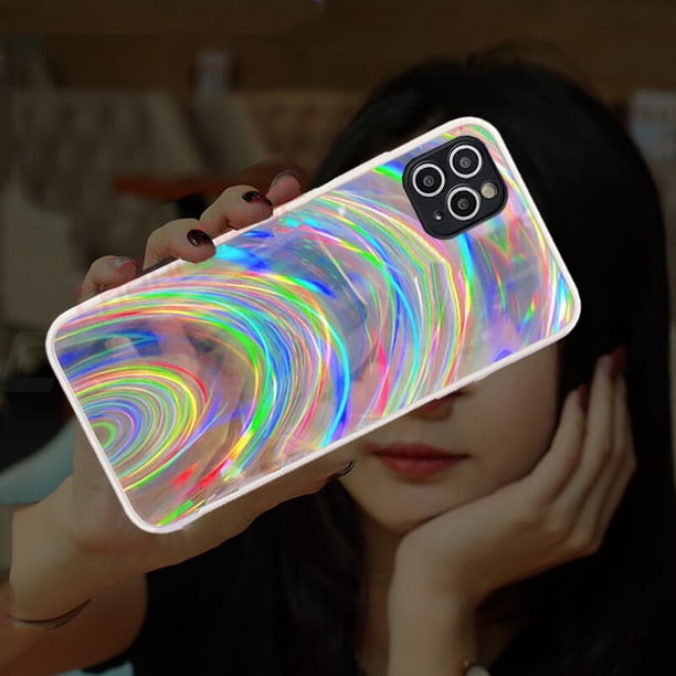Funda con láser 3D Rainbow Glitter para iPhone 12 11 Pro Max 12Mini X XR XS Max 7 8 6 6s Plus SE 2020, funda trasera con marco de silicona suave Tan Jianjun unisex