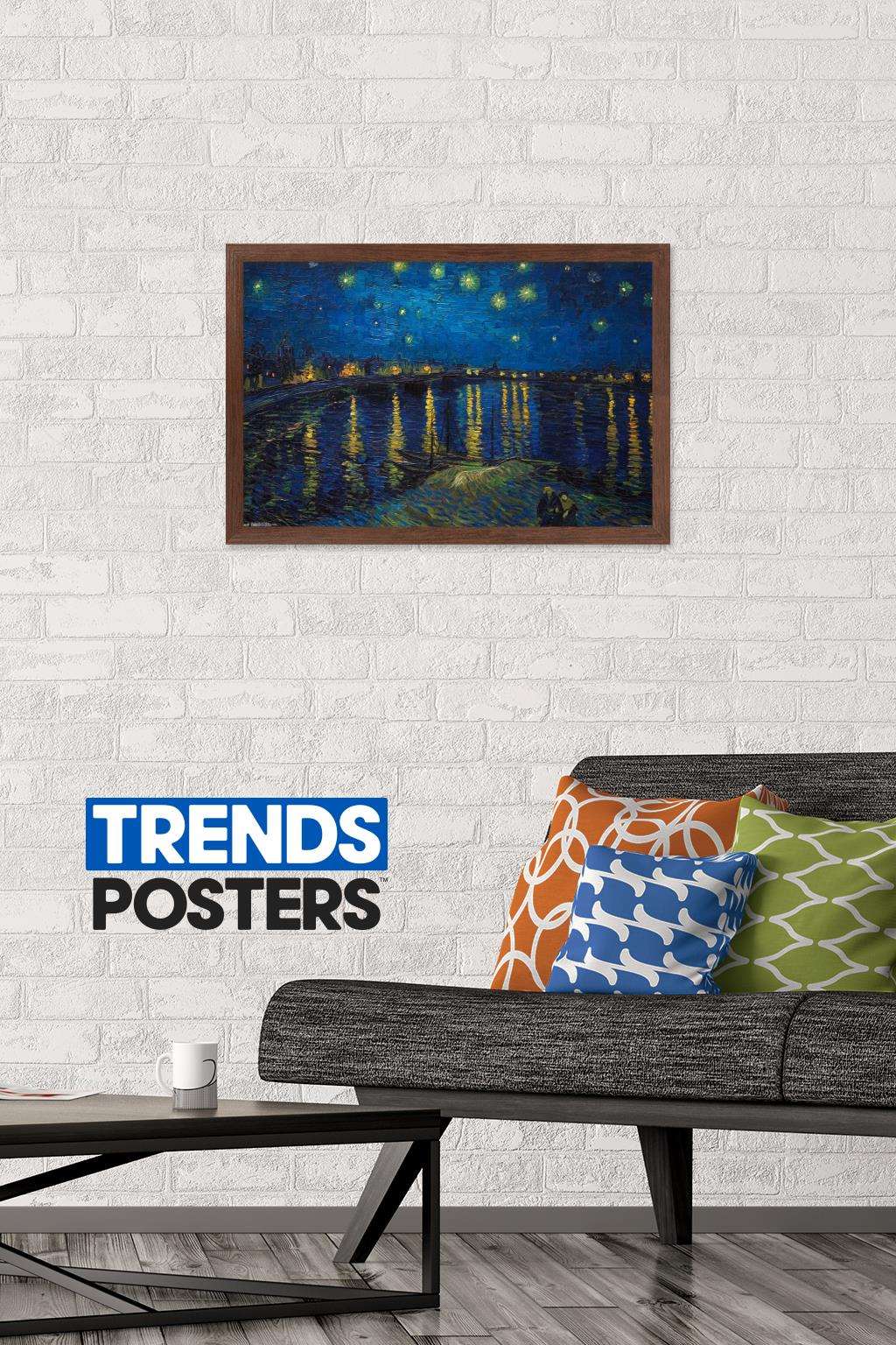 Starry Night over The Rhone by Vincent van Gogh Wall Poster, 14.725" x 22.375", Framed