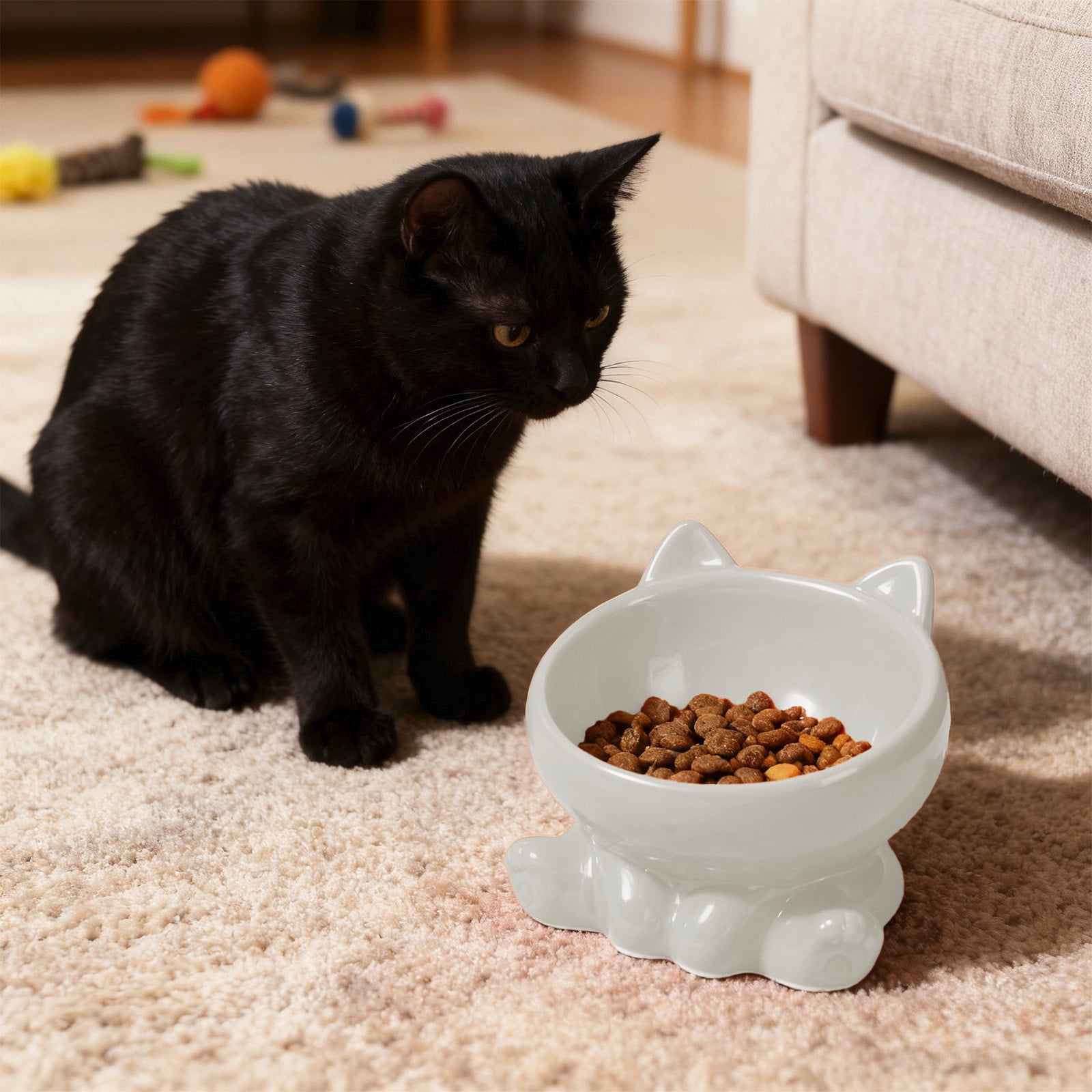 Pet Bowl, Elevated Ceramic Cat Bowl, Reducing Neck Bending and Pressure, for Indoor Cats and Small Dogs Food Bowls, 4x5in