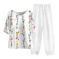 thumbnail image 2 of Ensembles Lounge pour Femmes 2 Pcs Ensemble Décontracté pour Femmes Col Rond Manches 5/4 Haut et Pantalon Impression Numérique Ensemble Deux Pièces Ensembles Grande Taille en Liquidation, 2 of 3