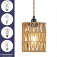 thumbnail image 3 of Bohemian style plug-in chandelier, pendant lamp with plug cord, ceiling light rattan cylinder lampshade, 3 of 5