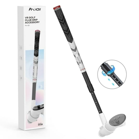 Prociv VR Golf Club Attachment Compatible with Meta/Oculus Quest 3S/Quest 3, Adjustable Length, 80 Degree Keep Tracking, Non-Slip VR Golf Handle Grip for Golf  （for Right Controller）