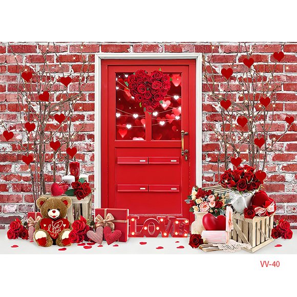 ZHISUXI Brick Wall Red Heart Valentine's Day Photography Backdrops Props Romantic Love Wooden Photo Studio Background RQ-13