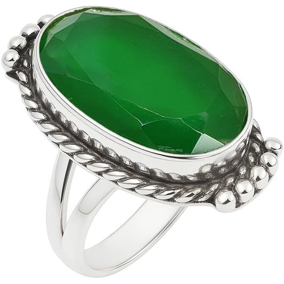 Natural Green Onyx Gemstone Vintage Ring – Handmade Oxidized Silver Jewelry, Fashion Statement Ring for Women Ring Size US 4
