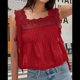 thumbnail image 5 of Camiseta Sin Mangas de Encaje Y2K para Mujer, con Abertura Lateral y Lazo, con Volantes Transparentes, Ideal para Salir de Verano Rojo M, 5 of 8