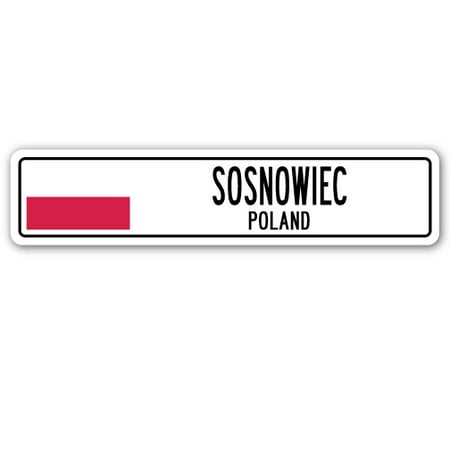 SOSNOWIEC, POLAND Street Sign Pole flag city country road wall