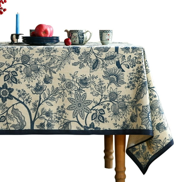 Mantel ISAENNE Designer de lino francés cuadrado azul floral