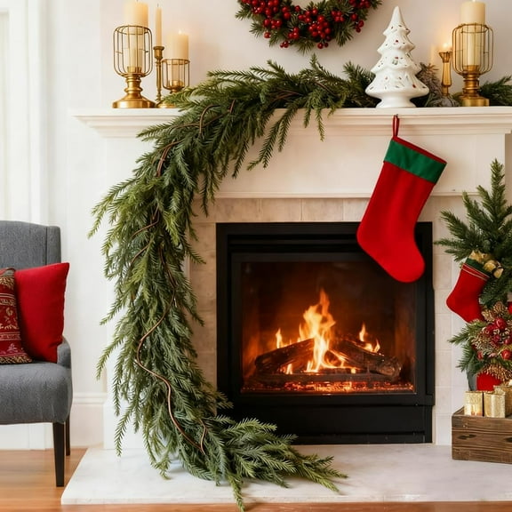 Bootesun 6FT 2PCS Artificial Norfolk Pine Garlands, Real Touch Winter Greenery Garland, Faux Green Garland for Table Centerpieces Mantle Wall Indoor Outdoor Christmas Decorations