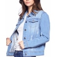 thumbnail image 2 of Women's Classic Distressed Cotton Denim Button Up Long Sleeve Jean Jacket (Light Blue, L), 2 of 4