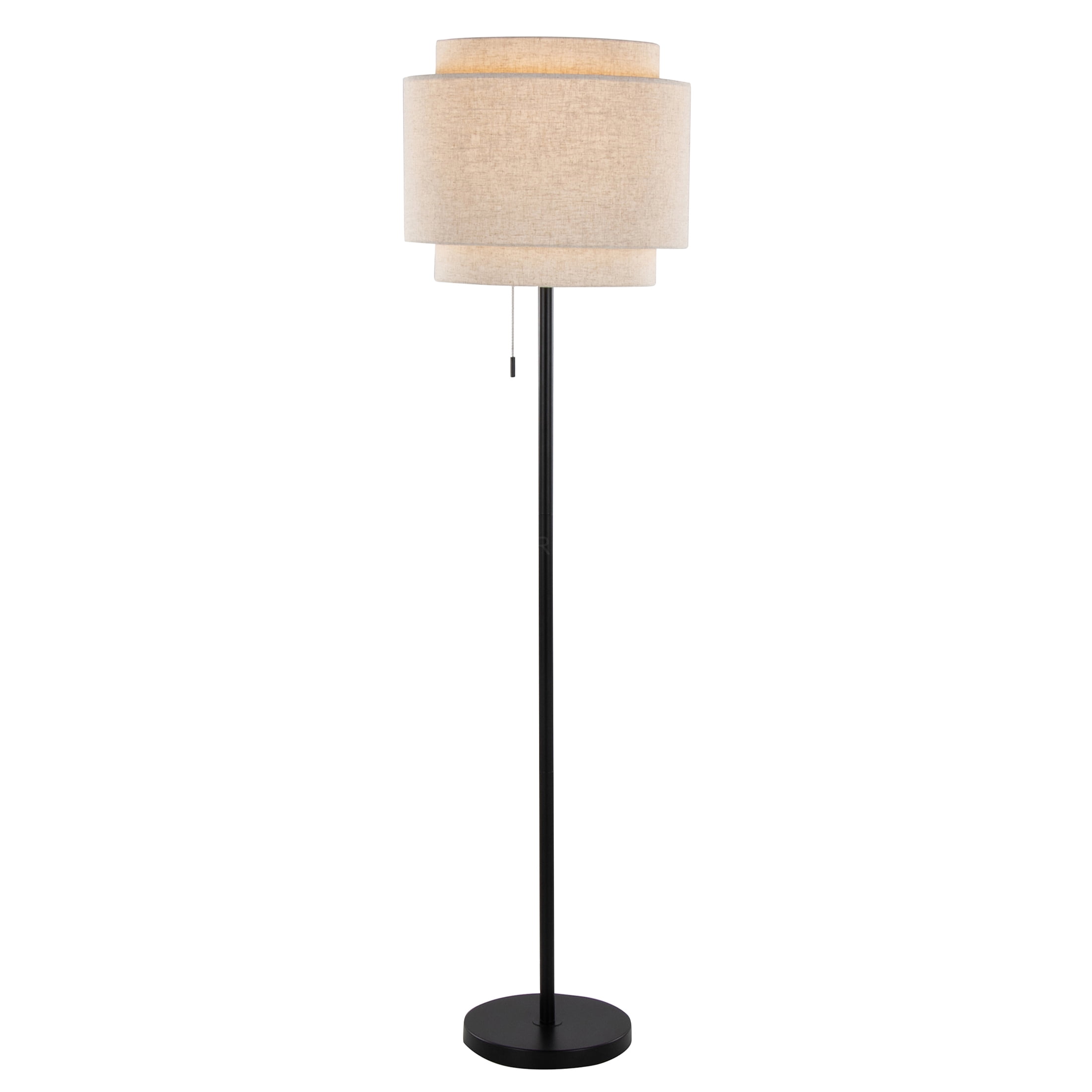 JERFIT Modern Floor Lamp with Tiered Shade, Black Metal Standing Lamp for Living Room Bedroom Office