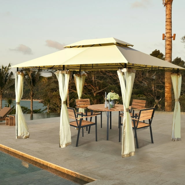 Glorieta para Patio Costway Toldo de Exterior 3,9 x 2,9 m Beige