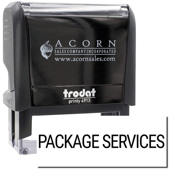 Large Self-Inking Package Services Stamp, Trodat Printy 4913, Press and Print Stamping, Impression Size 7/8" x 2-1/4", Up to 10,000 Impressions - Black Ink