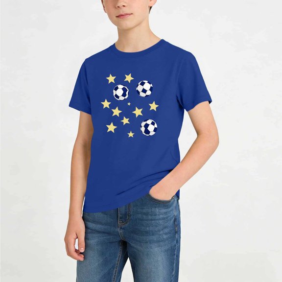SGFCWSX Kids T Shirts Crew Neck Short Sleeve Football Print Casual Sports Tees for Boys Blue Size 7/8