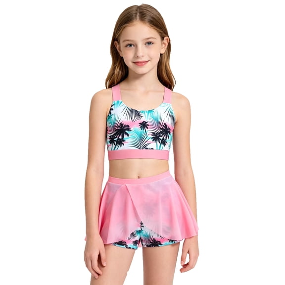 Girls Tankini Swimsuit Two Piece Bathing Suits Summer Beach Swimwear with Shorts 7-11 Years