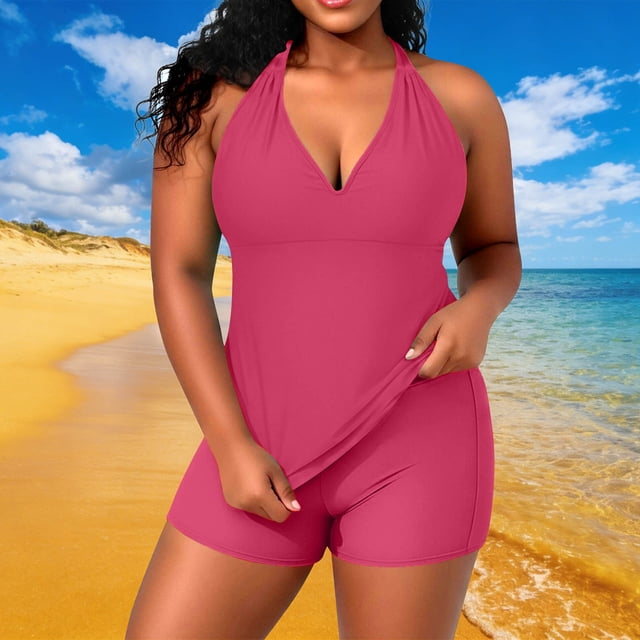 Kctiaxy Womens Bathing Suits Oversized Slim Fitting V Neck Bathing Suits Casual Solid Color Padded Sports Bathing Suits Beach Vacation