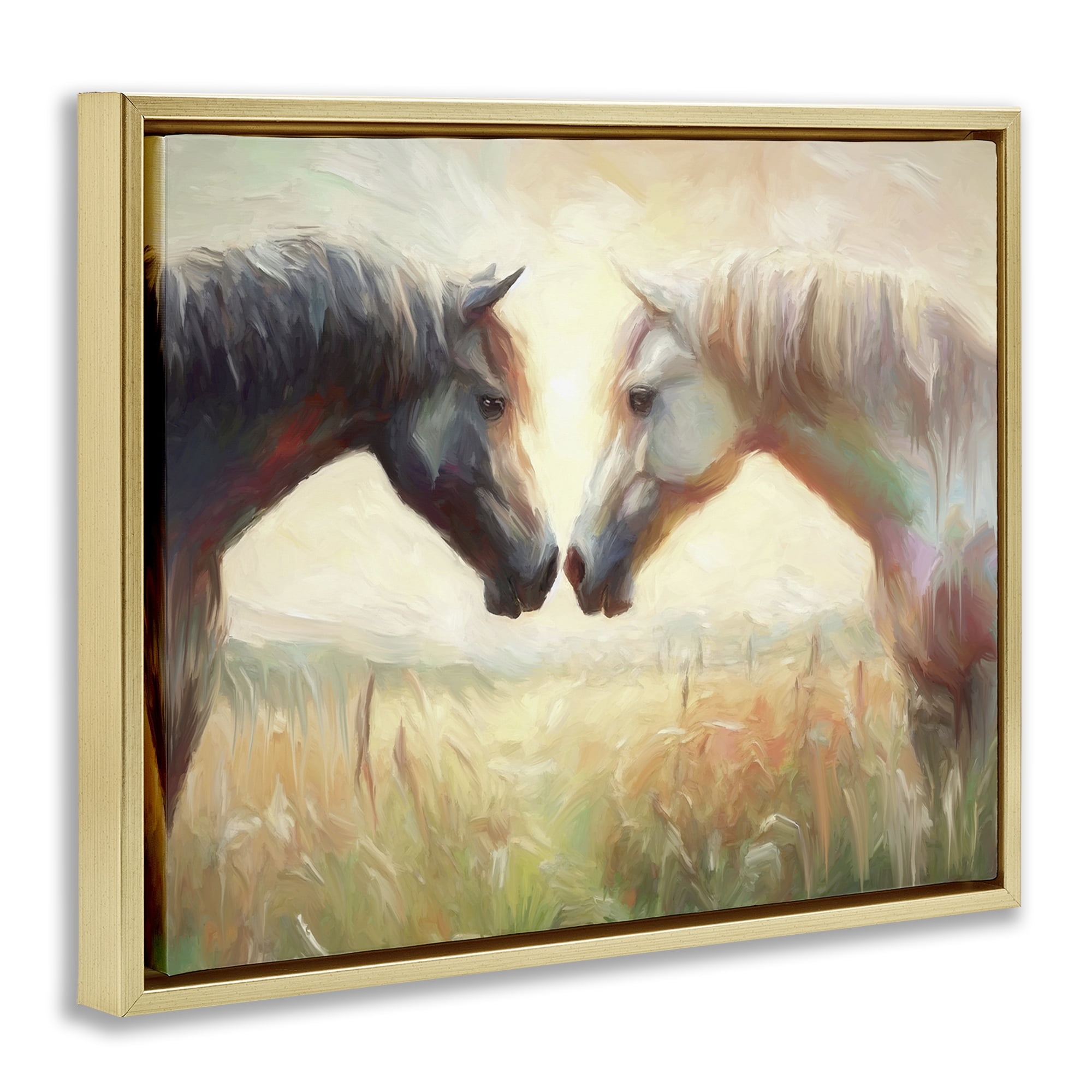 Stupell Industries Sunlit Horse Pair Animals & Insects Painting Gold Floater Framed Canvas Art Print Wall Art, 21 x 17