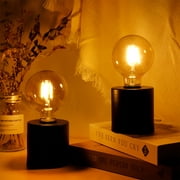 JHY DESIGN Set of 2 Battery Powered Decorative Lamp with LED Edison Bulb (Black)