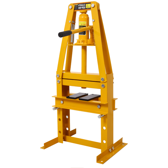 6-Ton Hydraulic Shop Press, A-Frame, Benchtop & Floor, with Plates, Yellow